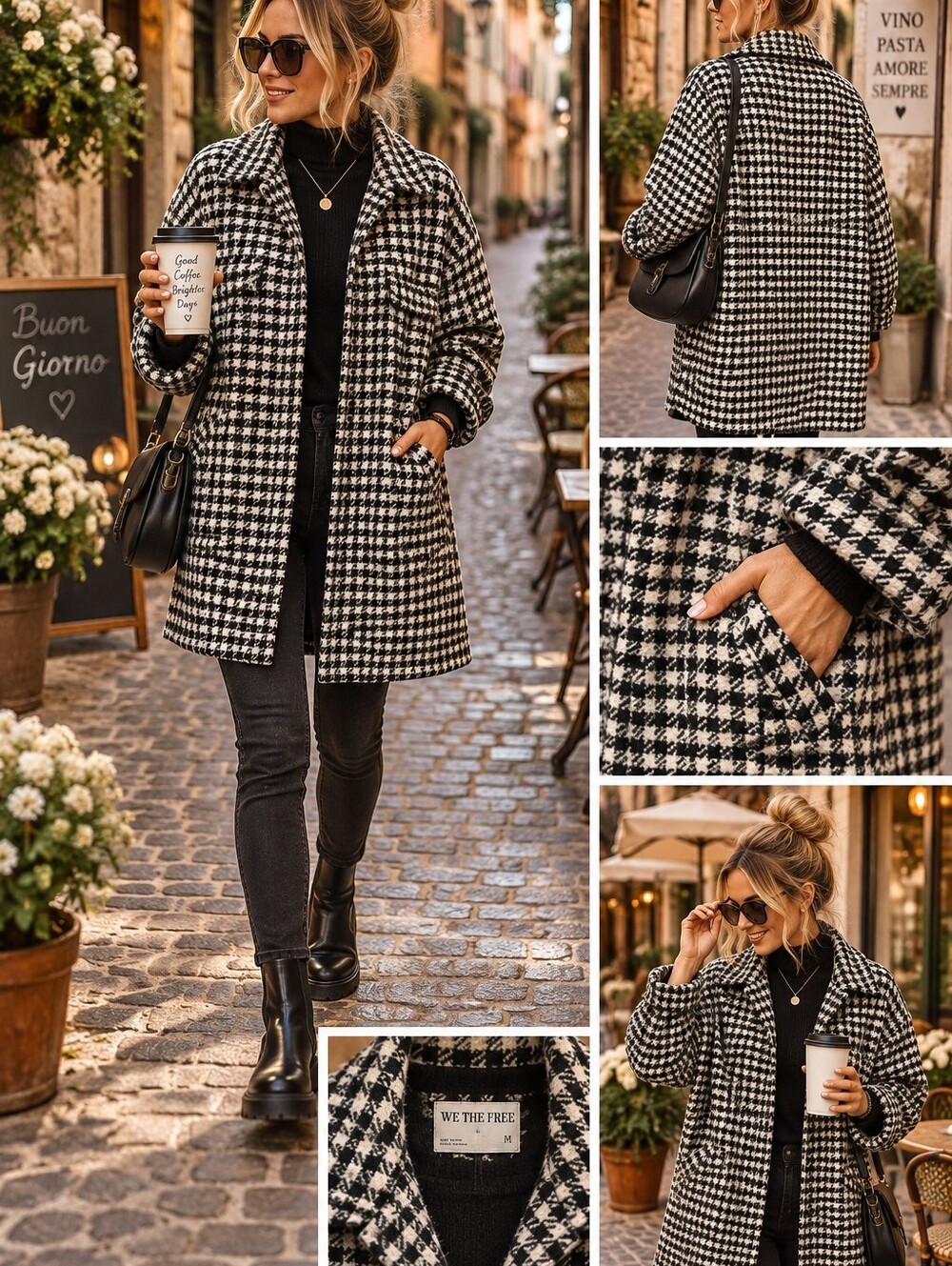 We The Free Black & White Houndstooth Coat